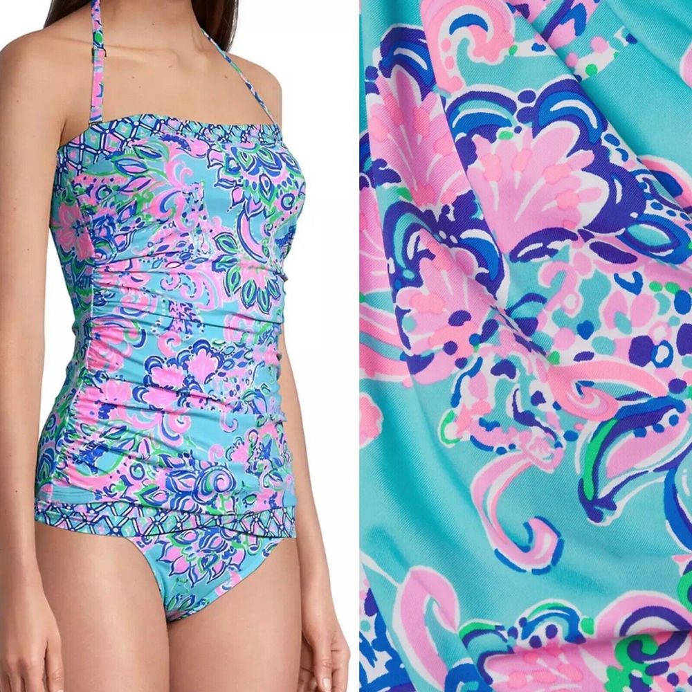 New LILLY PULITZER 0 JUSTINA TANKINI BLUE HORIZON JUNGLE SUNRISE - Picture 2 of 11